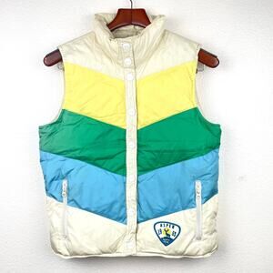 Vintage Old Navy Puffer Vest Womens Sz M Retro Rainbow Hipster Indie Grunge 70s